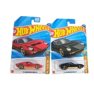 Hot Wheels '71 Lamborghini Miura SV Toy Cars - 1  Red and 1 Black
